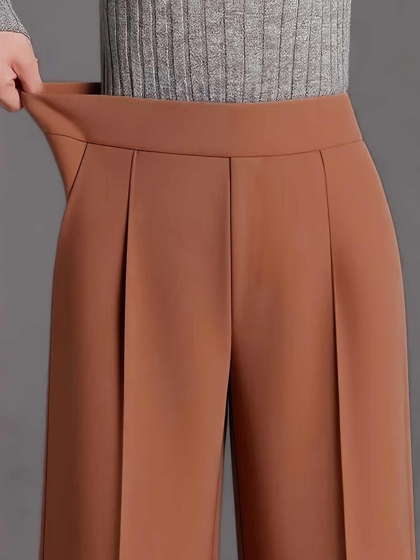 elegant high waisted slanted pocket womens solid color wide leg stick   comfortable loose casual pants
