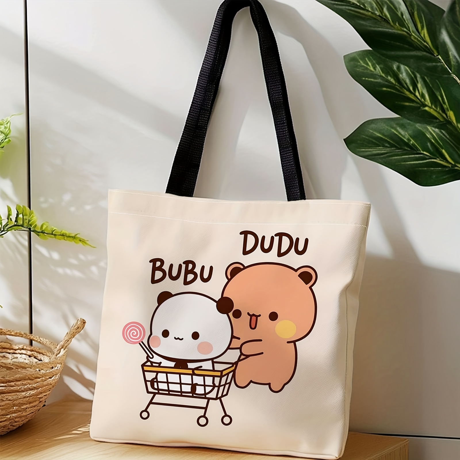 Image of A Shopper Is Portable And On The Shoulder Or , Featuring Cute Animal Designs. Perfect For Shopping, , Travel, Storing Cosmetics, Holiday Items, Home Decor, Gifts, Picnics