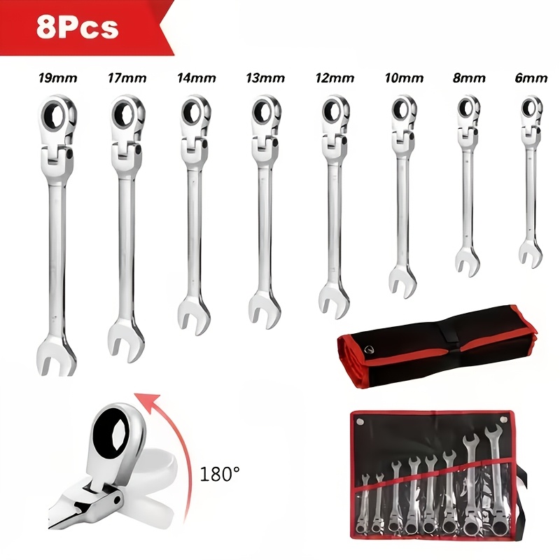 Nanwei 5/8/12pcs Adjustable Ratchet Wrench Set, Metric 6/8/10/12/13/14/17/19mm, 72 Teeth Steel Wrenches With Storage Bag, Multi-use For Home, Auto & Machinery, Ideal Gift