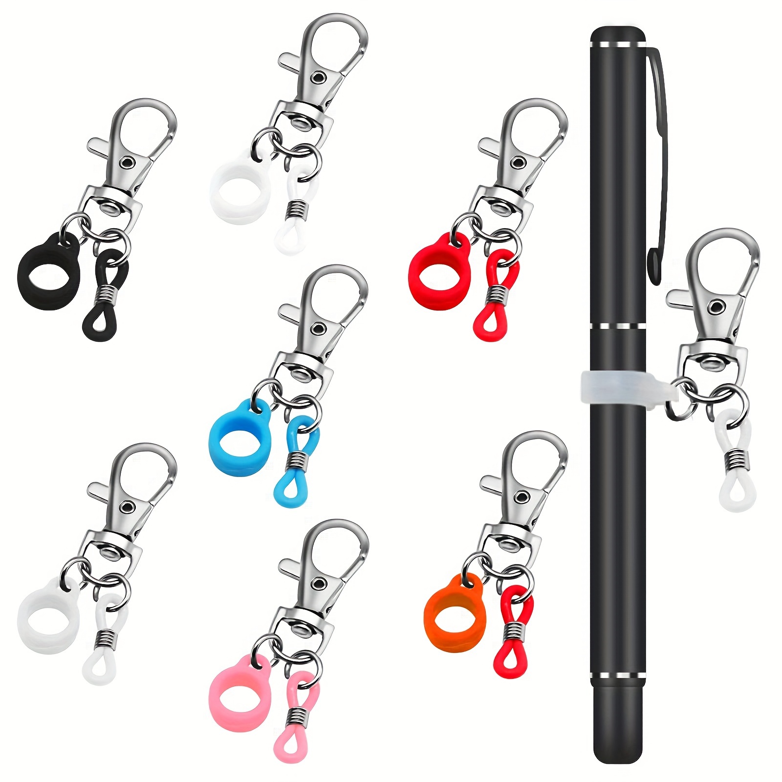 

7pcs Retractable Metal Pen Holders With Polished Silicone Lanyard Clip, Adjustable Badge Reel Accessories For Backpack, Belt, Wallet