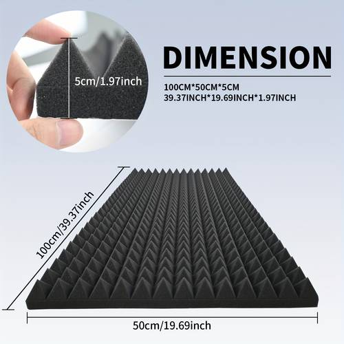 pyramid acoustic foam 100x50x5cm single pack black for studio streaming room noise reduction home theater instrument room acoustic