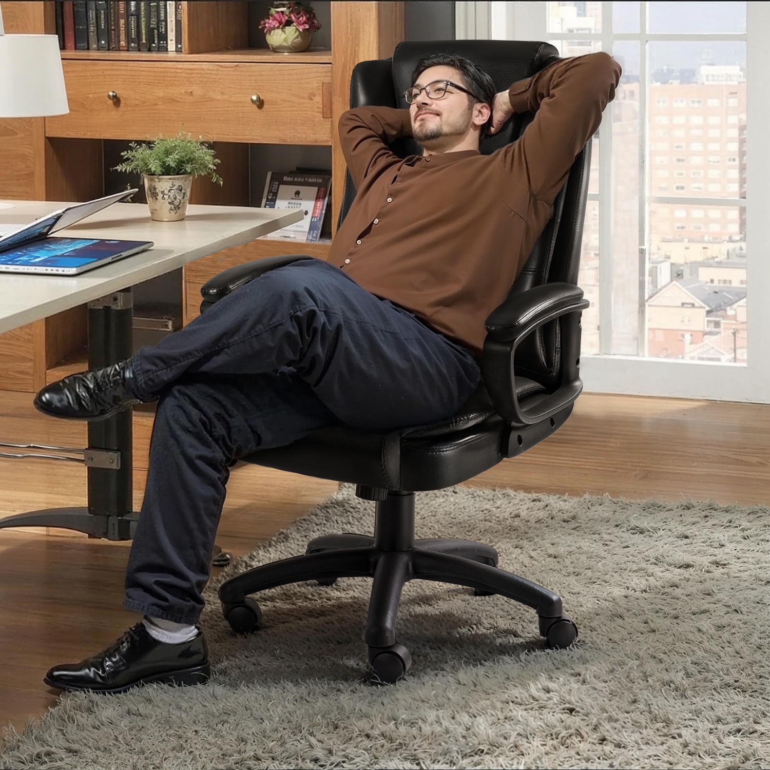 Home Office Desk Chair, 400LBS Big And Tall Computer Executive Chair, Ergonomic PU Leather Chairs with High Back Cushion, Adjustable Armrest &Lumbar Back Support, for Long Time Sitting