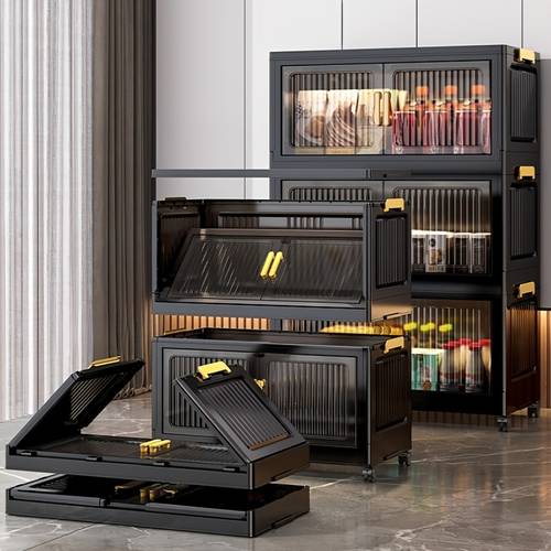 3 4 5 6 tier modern black storage cabinet with doors multi tier organizer for living room bedroom kitchen transparent front design for quick item visibility sleek black end high capacity storage solution