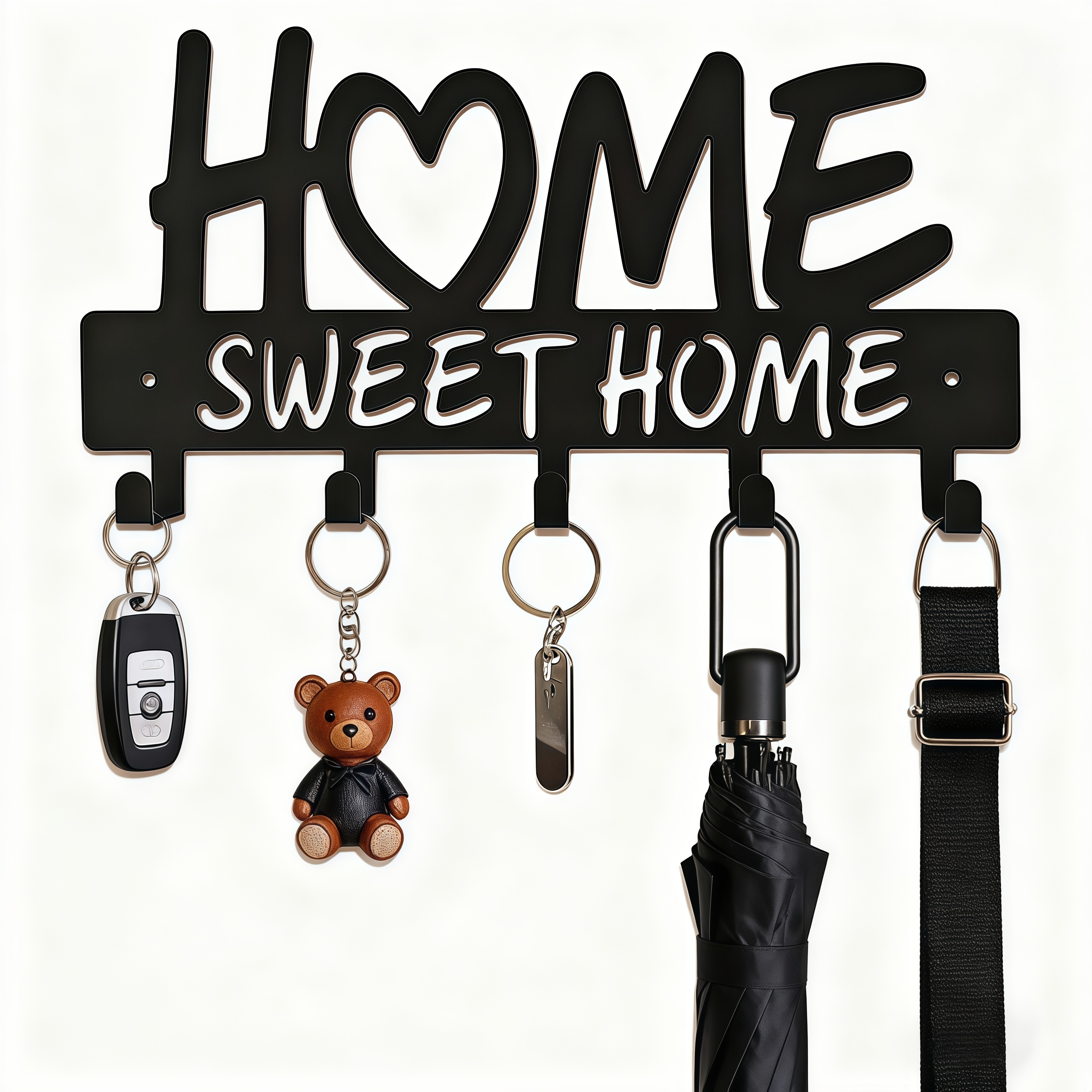 TEMU 5 Hooks Metal Key Organizer - Rustic Farmhouse Wall-mounted Key Holder With Screws & Anchors, Black & White Entryway Decoration For Front Door,