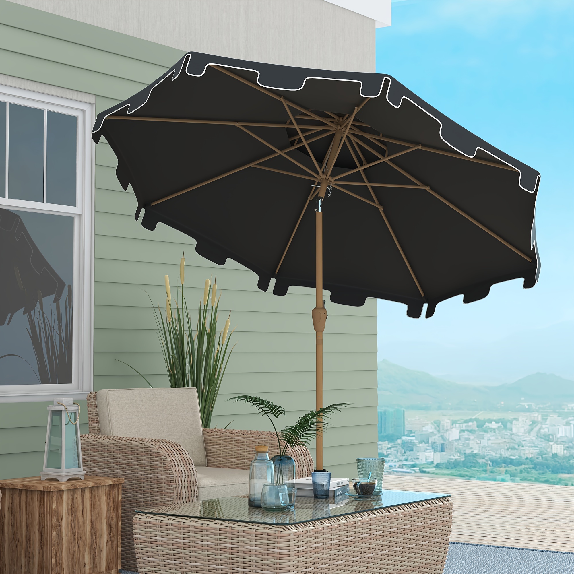 

Outsunny 9' Patio Umbrella With Push Button Tilt And Crank, Outdoor Market Table Umbrella With 8 Ribs, For Garden, Deck, Pool, Dark Gray
