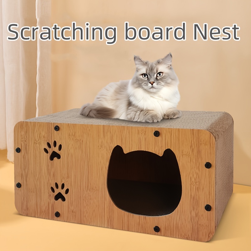 

Extra-large Cat Scratching Post With Integrated House - Durable, Dust-free Double Layer Corrugated Cardboard Nest For All Seasons