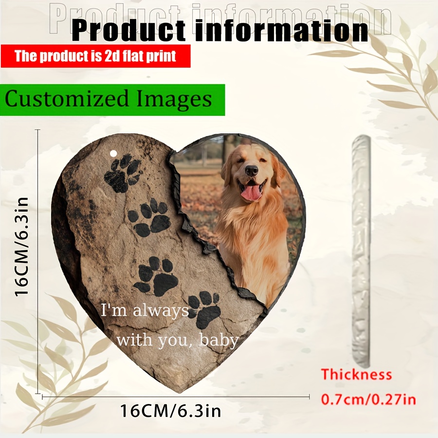 TEMU 2d Flat, 1pc Customizable Pet Photo Memorial Resin Heart-shaped Decorative Plate, Bohemian Style 6.3in X 6.3in Windproof Wall Art, Customizable