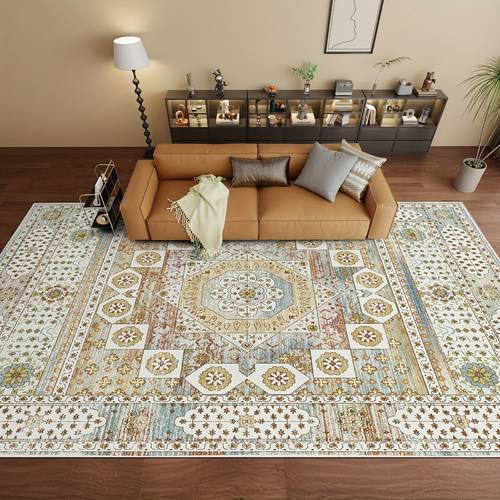 washable rug vintage medallion area rug with non slip backing non shedding floor mat for living room bedroom kitchen laundry home office cream color