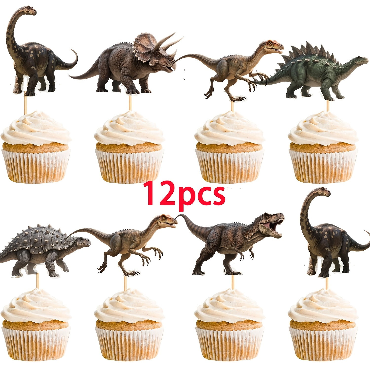 Image of 12pcs/36pcs Dinosaur Cupcake Toppers Double Sided Dinosaur Cupcake Picks Dino Theme Cake Decorations For Birthday Baby Shower Party Decorations Supplies
