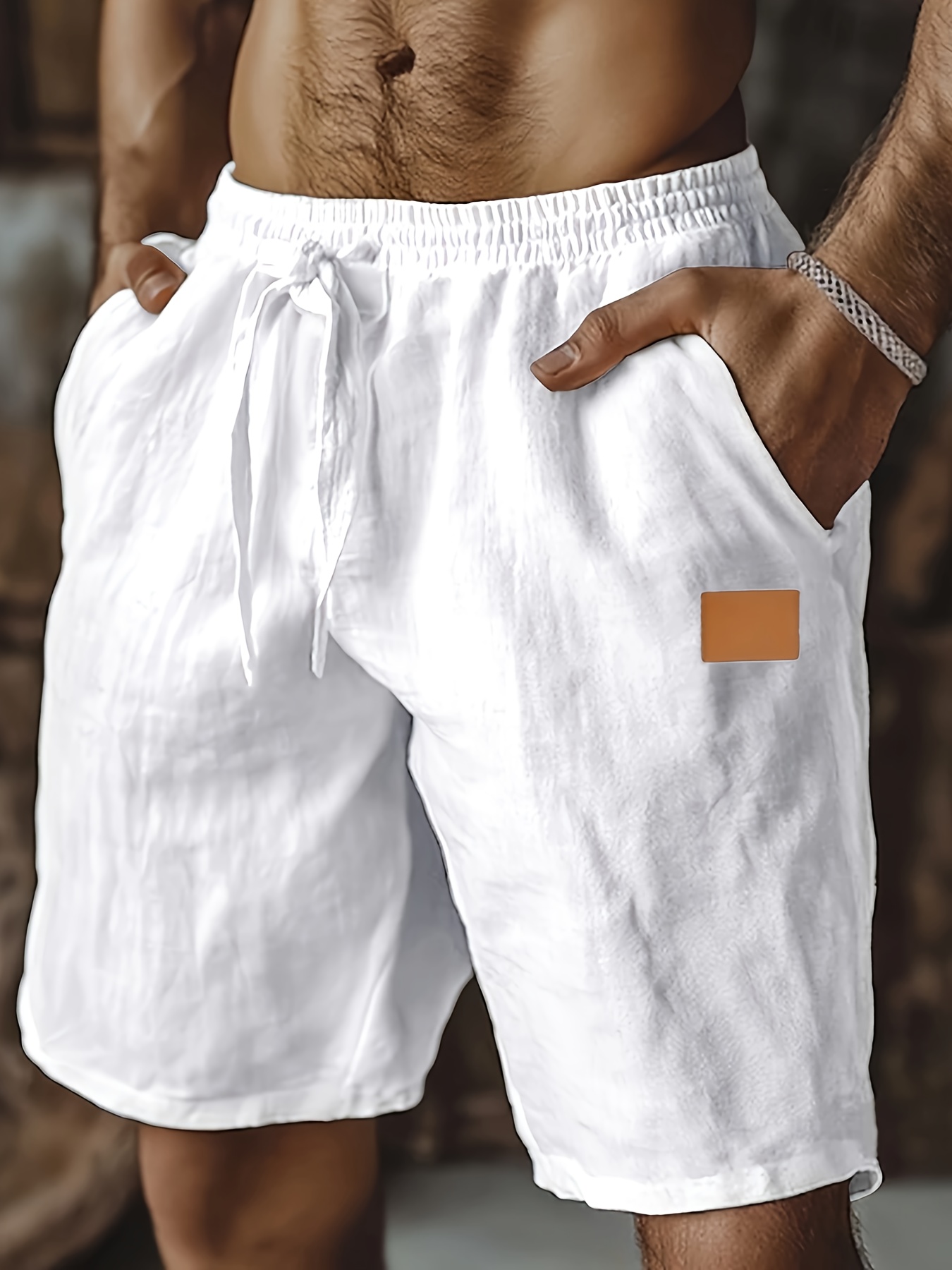 Herren Leinen Shorts, Sommer Shorts mit Kordelzug  Taschen, Elastischer Bund, Uni-Farben, Bequem  Atmungsaktiv, Casual Alltag Urlaub Mode Klassischer Stil