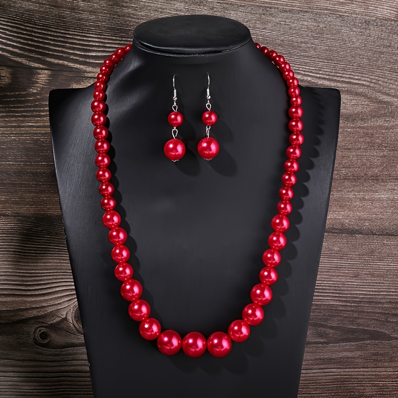 

Boho-chic Red Beaded Jewelry Set For Women - Handcrafted Necklace And Earrings, Perfect For Daily Wear & Parties