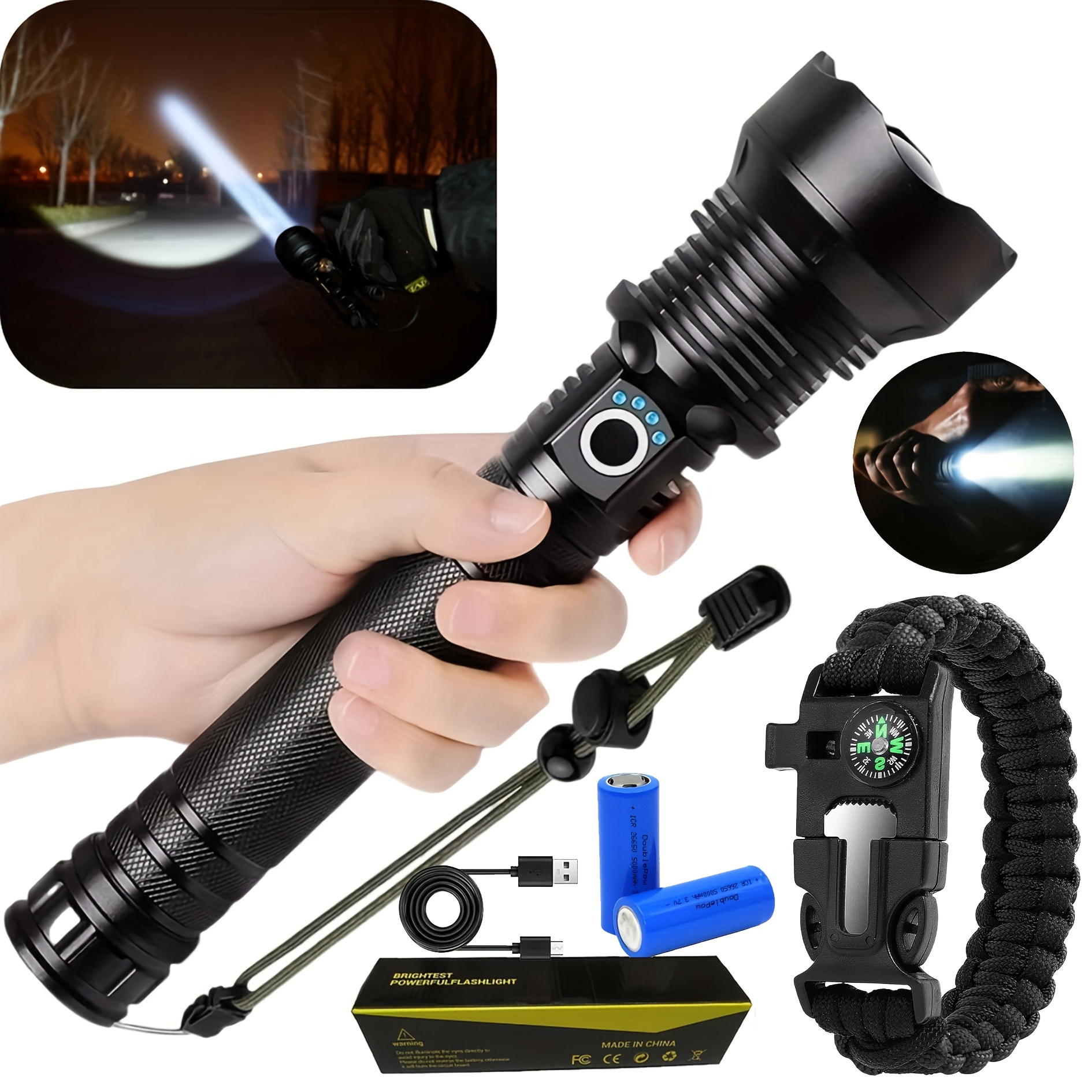 

P70 Rechargeable Led Flashlight, With 5 , Powerful Handheld Light For Camping And Emergencies, Usb Powered, 10000mah Battery