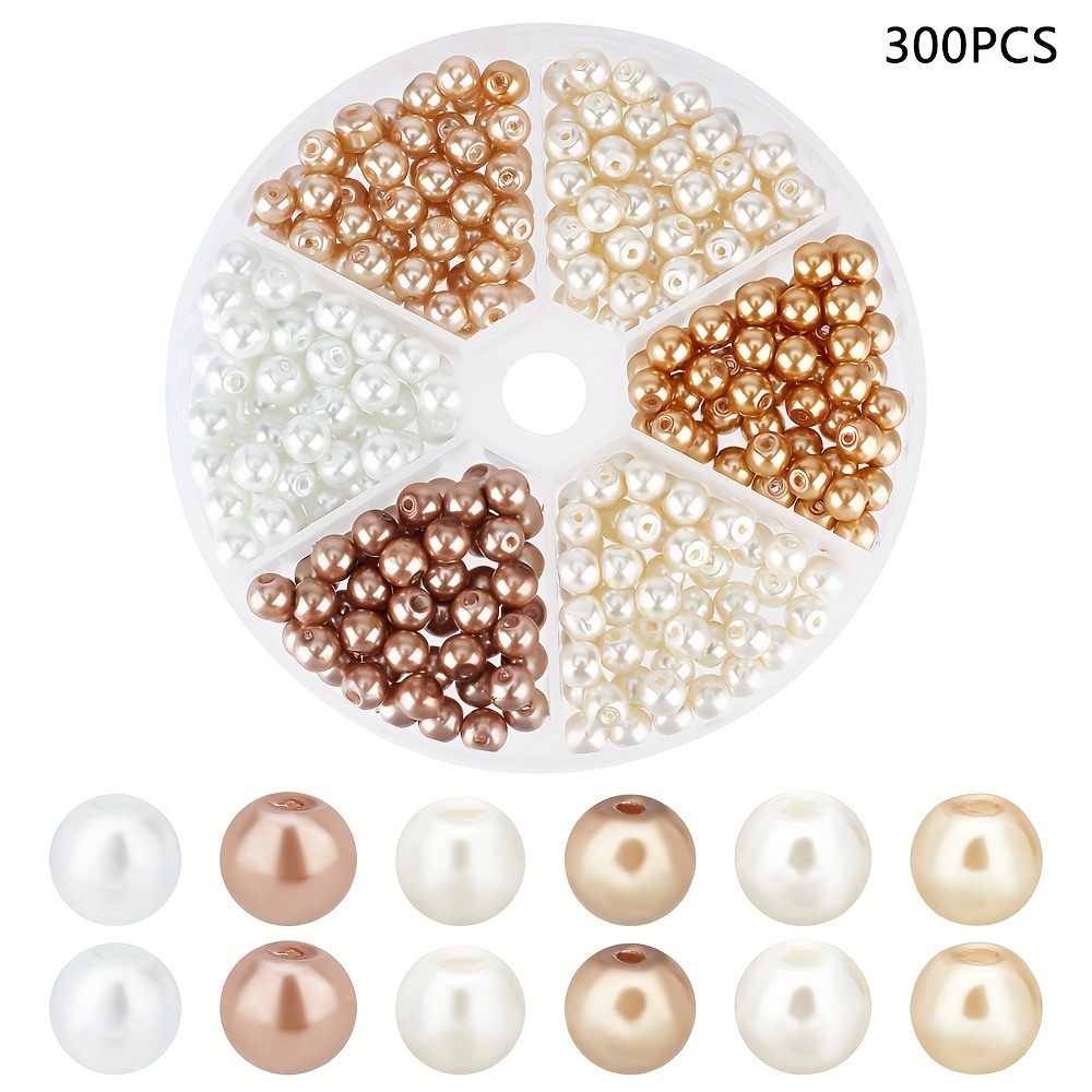 TEMU 1 Boîte de 300pcs 6 Styles Peinture de Cuisson Perle de Verre Perle Perles Rondes Filles Couleurs Mélangées Trou de 6~7Mm: 1Mm 50pcs/Style