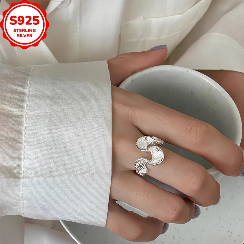 Adjustable Geometric Tassel Ring Sterling Silver 925