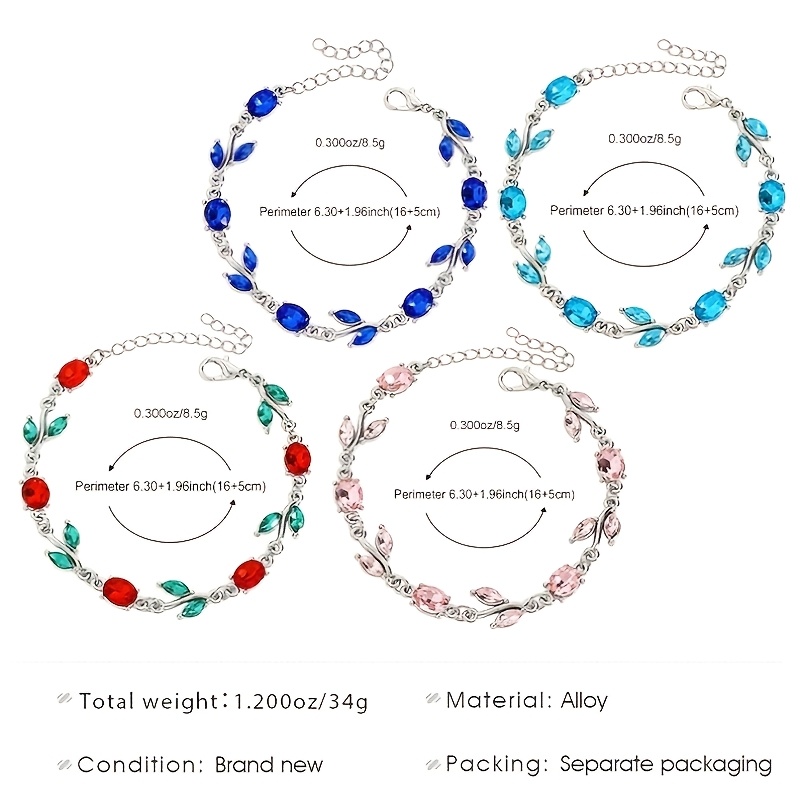 Women's Synthetic Zirconia Leaf Flower Bracelet, Elegant Gift