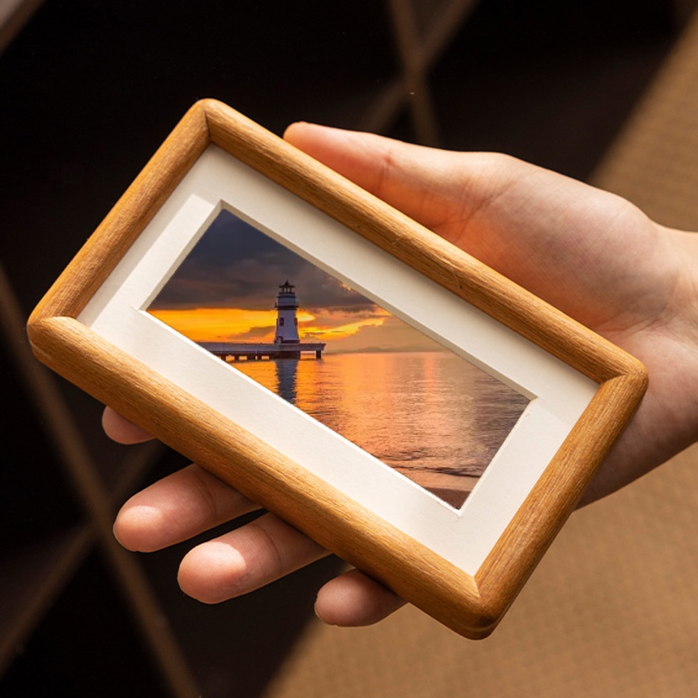 Solid Wood Photo Frame 8 X 15 Cm Walnut Or Natural End with Beige Mat Board