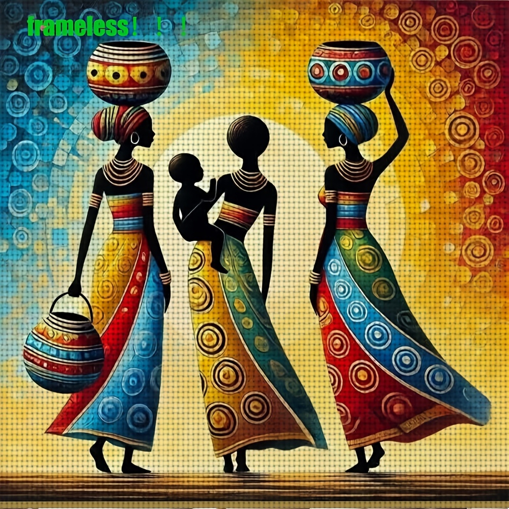 TEMU A Cross- Kit Themed Around African Women Carrying, An Art Needlework Set, 11ct Cross- Decoration, A Creative Stress Relief Gift. Home Decor
