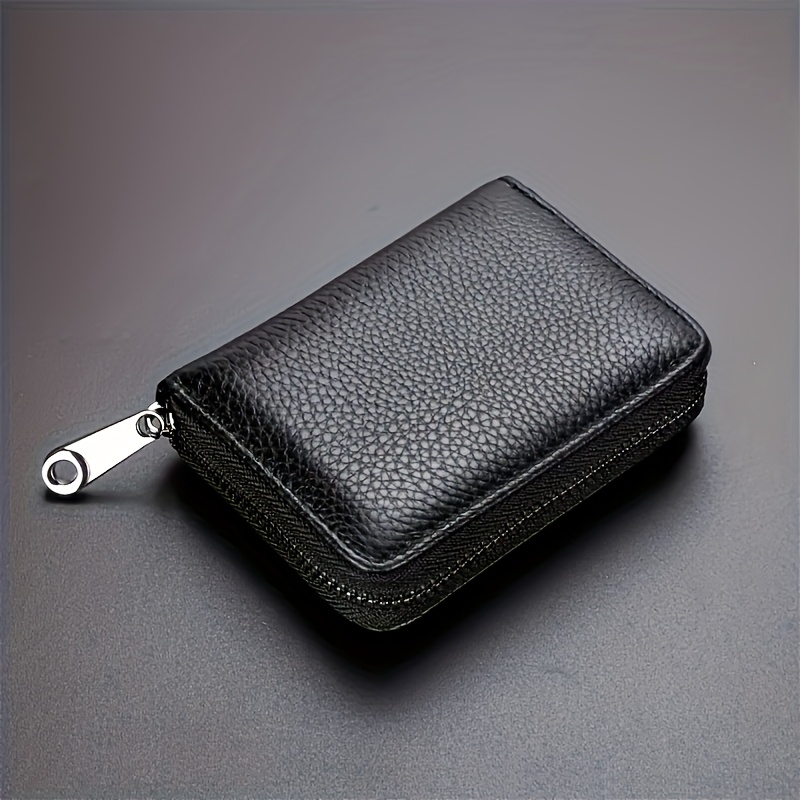 Image of 1pc Faux Leather Card Holder | Unisex Rfid Blocking Wallet | , Ultra-thin Design With Zipper Closure | Secure And Fashionable Black Minimalist Credit Card Case, Suitable For Men And Women