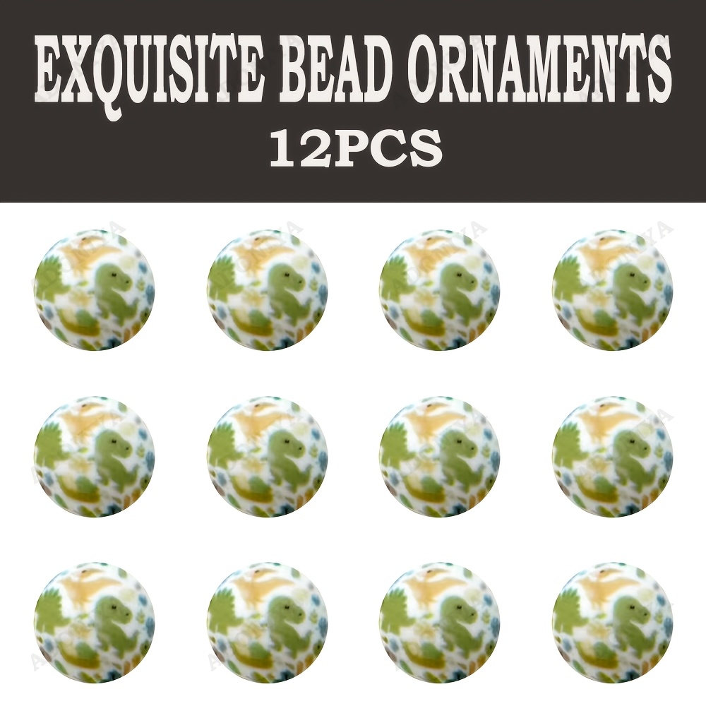 TEMU 12pcs Perles en silicone motif dinosaure, perles focales, adaptées aux ajouts de bijoux, peuvent utilisées pour la fabrication de boucles