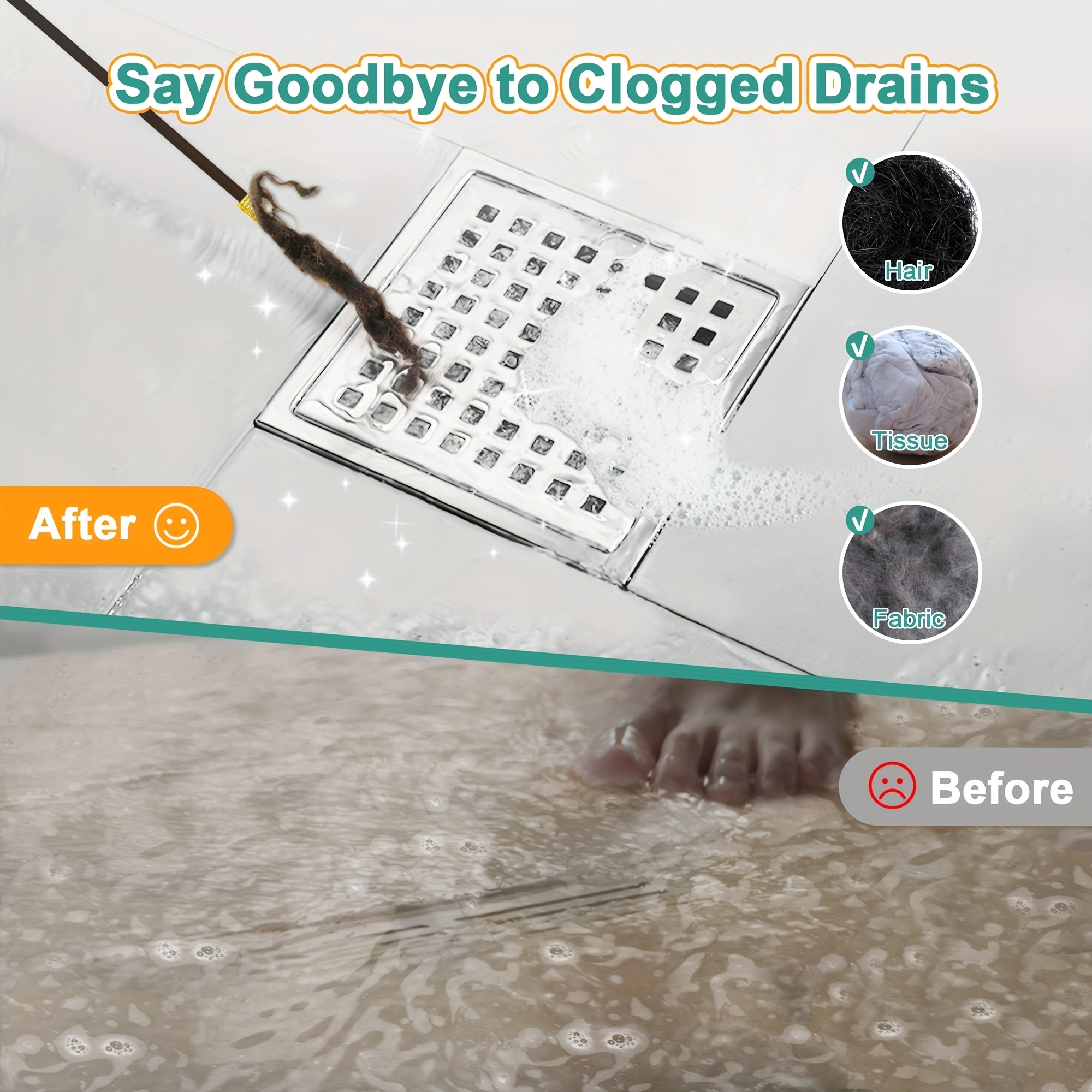 4pcs Flexible Drain Snake Clog Remover Durable Steel with Nylon  Coating, Ideal for Shower Kitchen Sink Hair Blockages