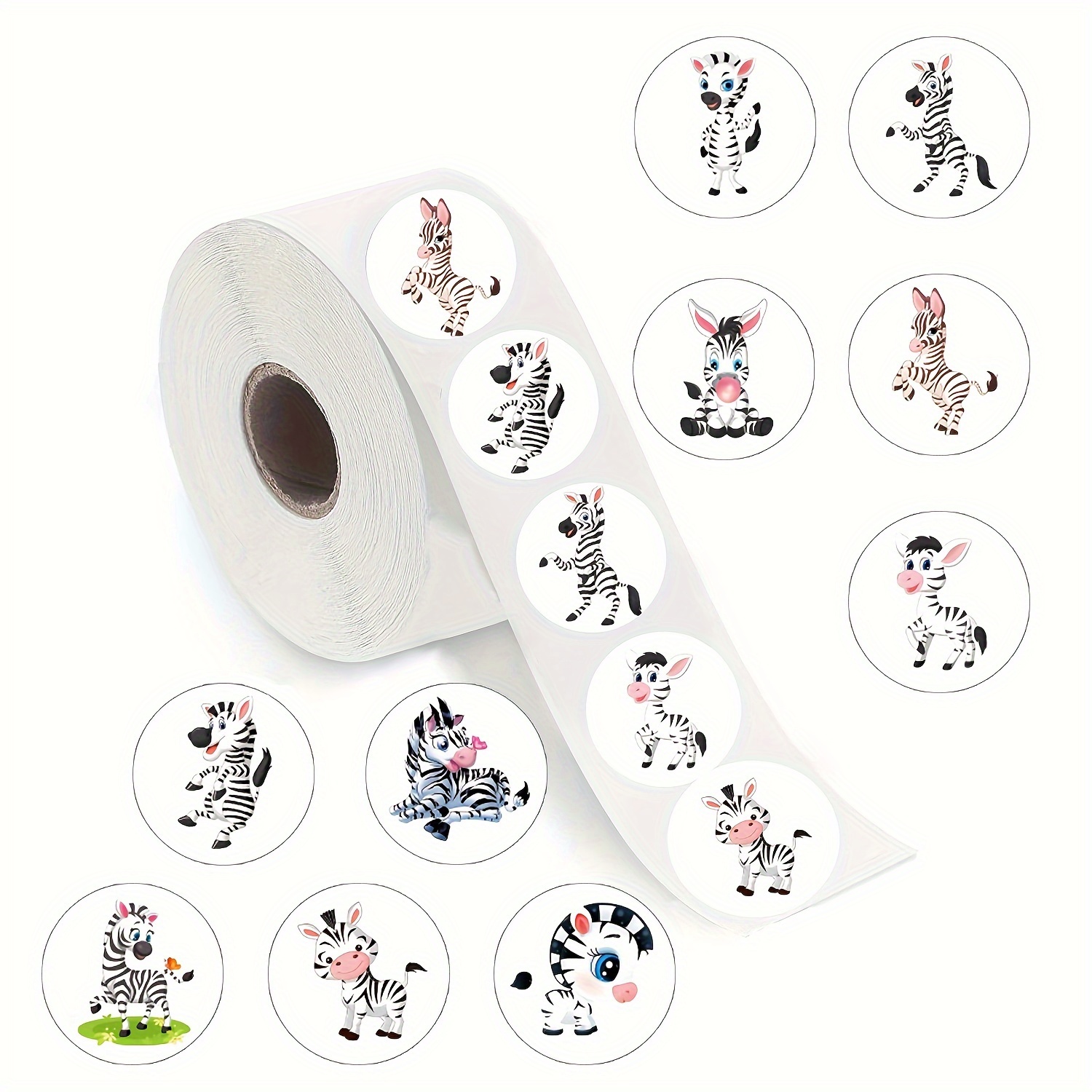 Image of 480pcs Happy Zebra Cartoon Stickers | Self-adhesive, Round Shape, Mixed Color, Paper Material For Water Bottles, Laptops, Tablets, Suitcases, Skateboards