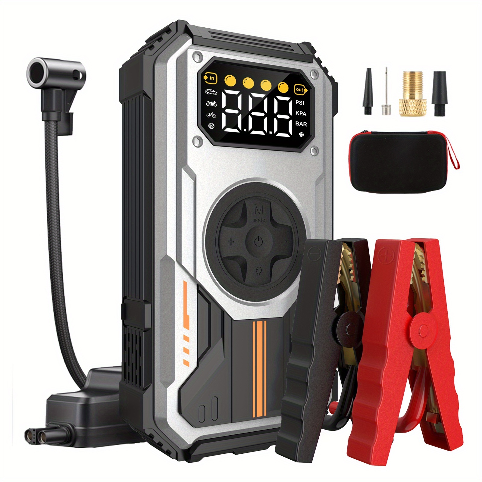 E-shop Tragbarer Luftkompressor mit wiederaufladbarer 150PSI-Pumpe, inklusive Auto-Starthilfe und 12000mAh Box mit 6000A Spitzenleistung
