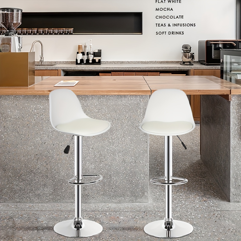 TEMU Taburetes de Bar, Juego de 2 Sillas Altas con Asiento Acolchado y Patas Cromadas, 360° Giratorias, Regulable 83-103 cm, para Bares o Comedor