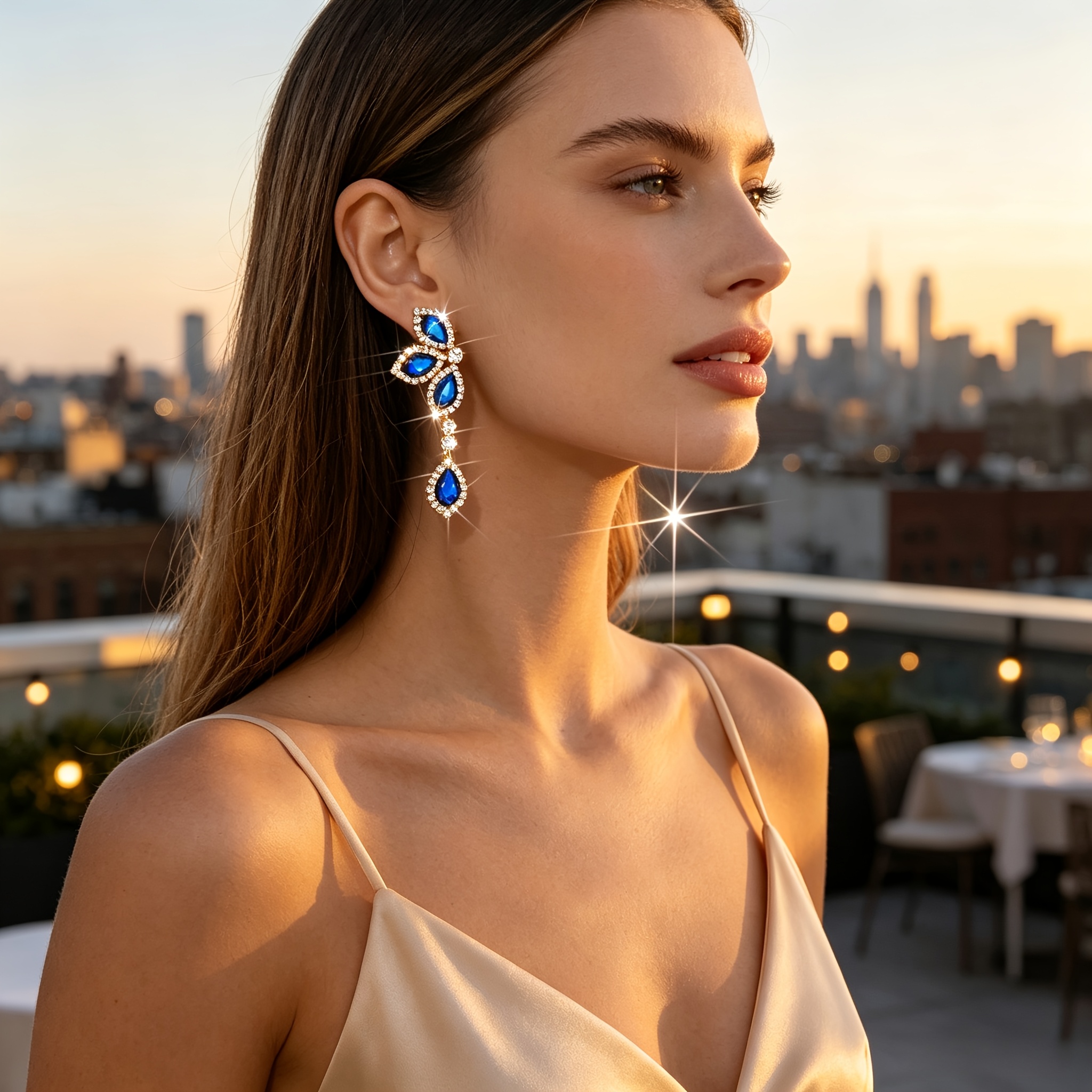 Women's Shimmering Draped Floral Earrings, Exquisite Evening Accessory