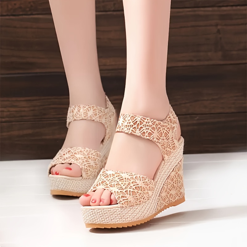 women s peep toe wedge sandals fashionable ankle strap details 2