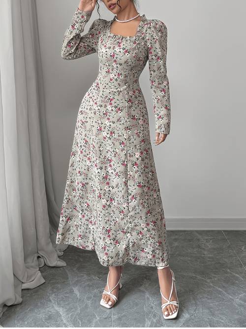 directional womens spring autumn floral long sleeve dress collar gentle and fashionable silhouette suitable for autumn dates easy to handle small parties