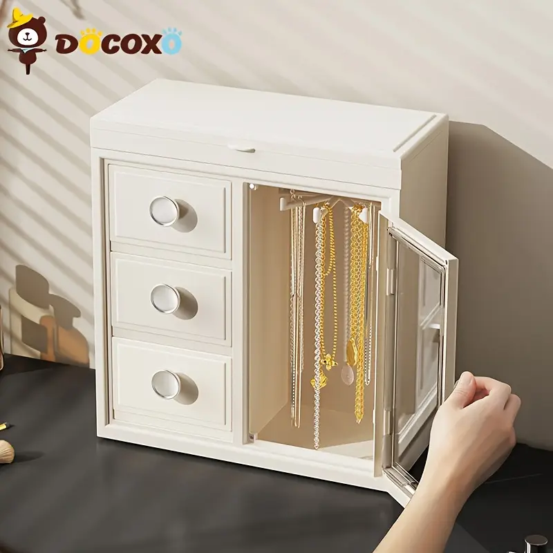 1pc european style jewelry box organizer large capacity desktop storage with leather lined interior secure snap closure multi compartment design for necklaces earrings rings elegant white polished jewelry organizer storage box necklace display durable construction organized boxes Product details 5