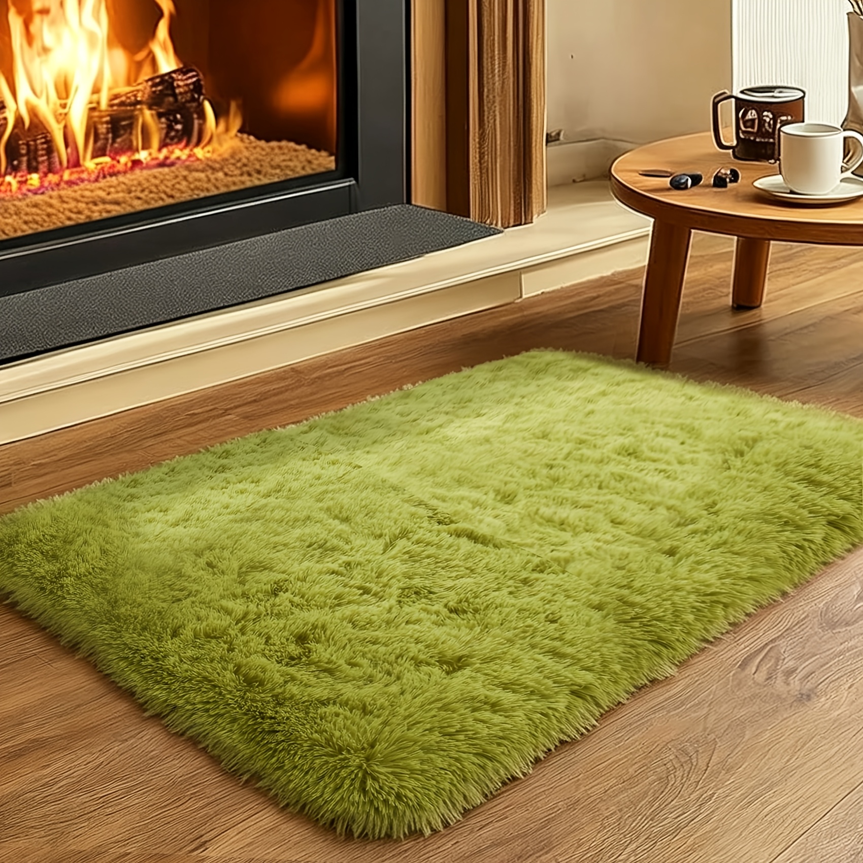 TEMU 1pc Bedside Small Rug For Bedroom, Grass Green Decorative Rug For Living Room Coffee Table And Sofa Side, Thickened Plush Carpet For Bay Window