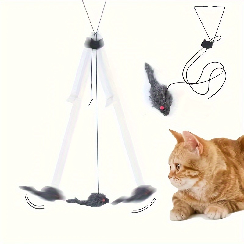 

1pc Toop Interactive Cat Toy With Bouncing Mouse - Extendable Plush Hanging Play For Indoor Cats, No Battery Required