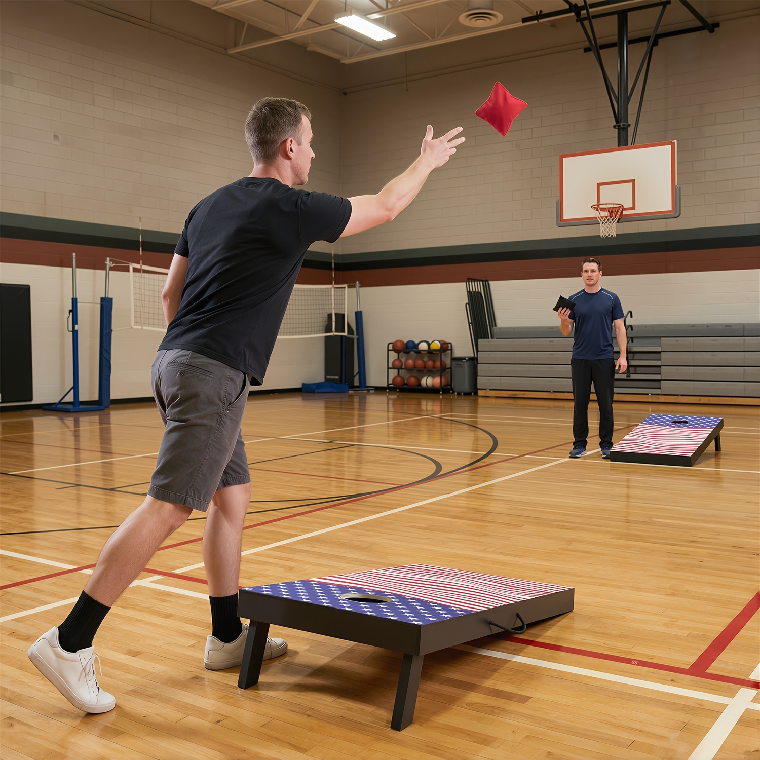 Fitplay Portable Cornhole Boards, 4'x2' Solid Wood Regulation Cornhole Game For Outdoor Yard Fun, Carrying Case And Set Of 8 Cornhole Bean Bags, Game, Without Battery