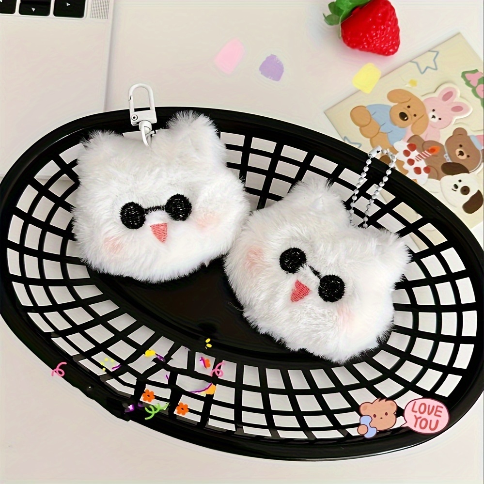 

Cute Cartoon Plush Squeaky Glasses White Cat Keychains, Fluffy Animal Charm For Bag Decoration And Accessories