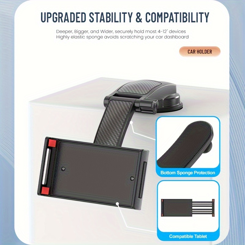 E-shop Verstellbarer Tablet- und Handyhalter für das Autoarmaturenbrett, Passend für 4-12 Geräte, Langlebiges ABS-Material, Sicherer Halt, Einfache