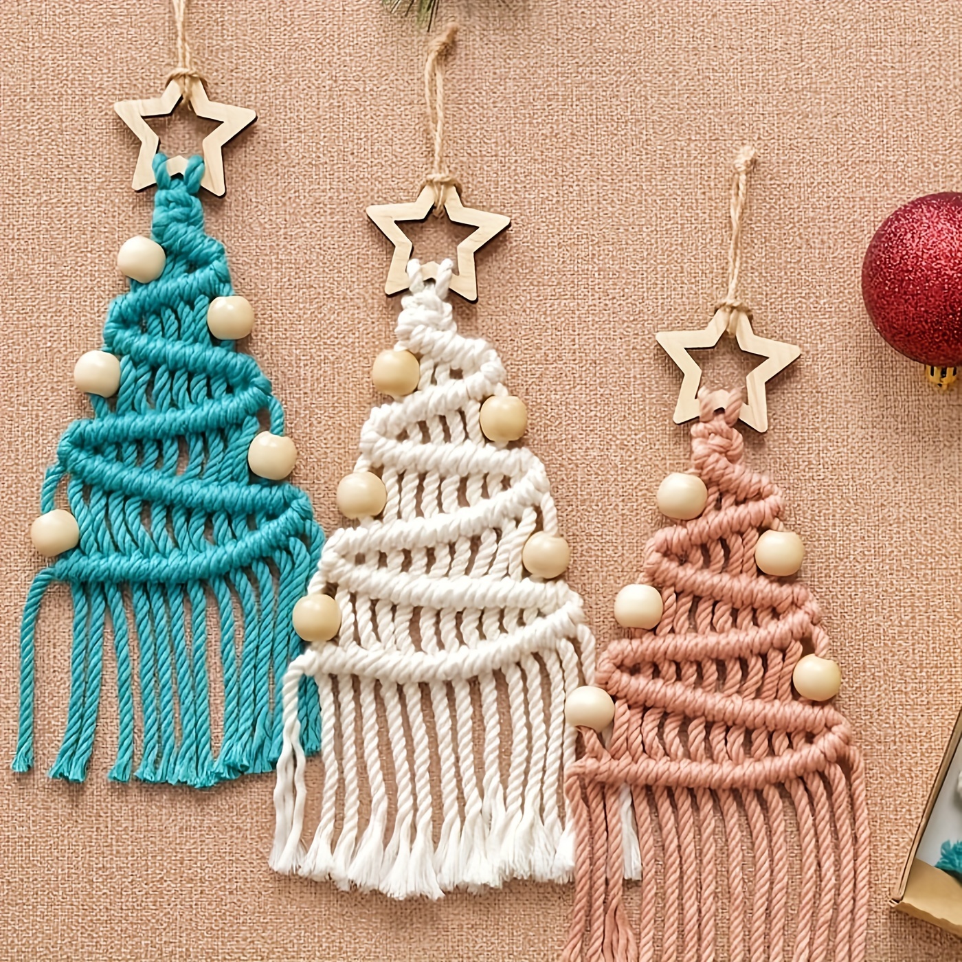 

3pcs/set Macrame Cord For Christmas Decor Woven Christmas Tree Diy Kit Christmas Craft Gift Kit Gift Christmas Decor