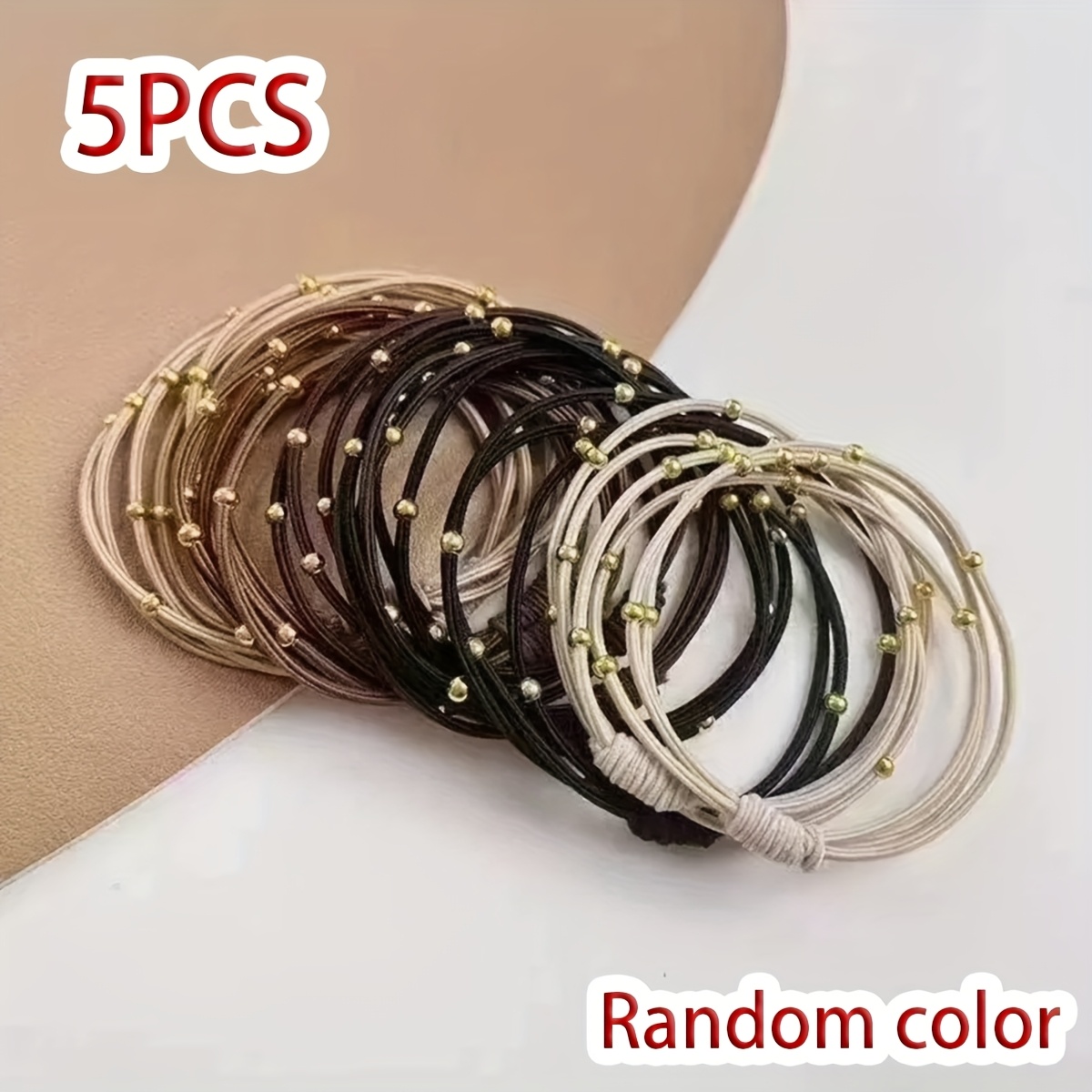 5pcs Bohemian Style Golden Bead Hair Ties, High-Elasticity