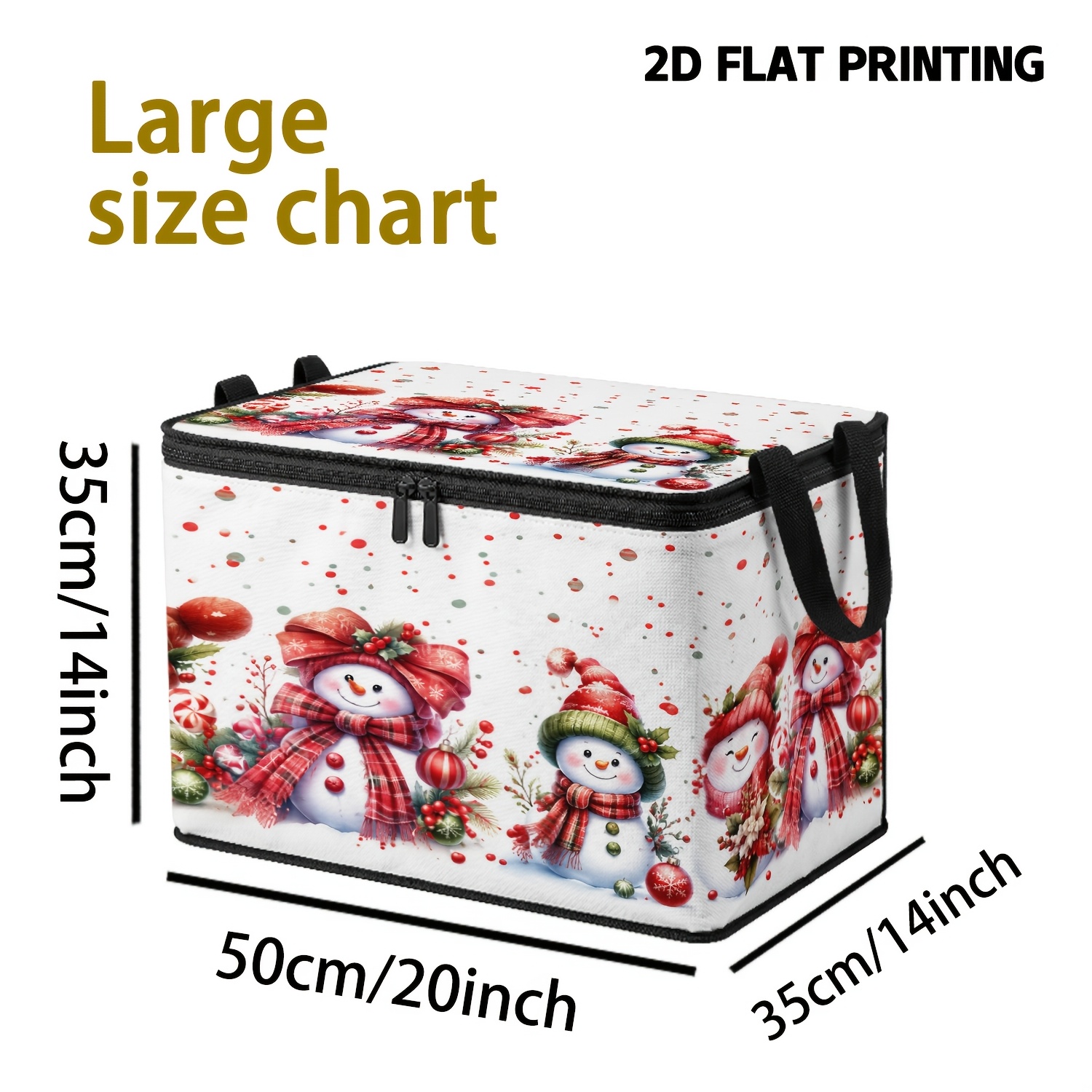 TEMU 1pc Snowman Print Clothing Storage Box, With Red Scarf Hat, Colorful Balls And Winter Branches Pattern, Fresh Festive Visual And Large Capacity