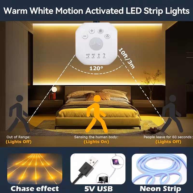 1 5m led motion sensor light strip neon flexible strip 3000k 6000k shooting star effect with usb interface suitable for stairs indoor outdoor use modern lighting design flexible neon strip Product details 3