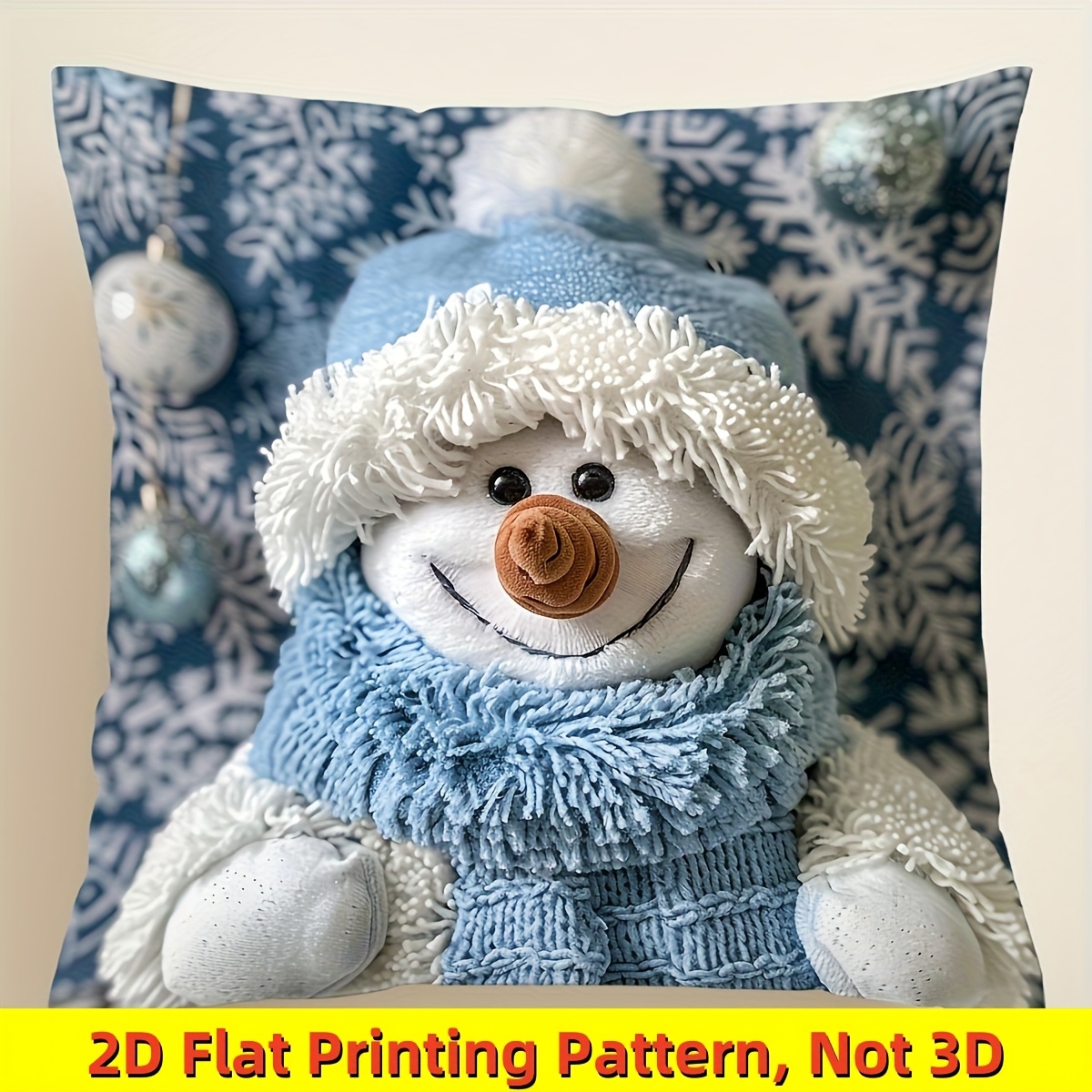 TEMU 2d Flat, 1pc Square Snowman And Christmas Tree Pillow Cover, Single-sided Printing, Zipper Closure, Suitable For Sofa And Bedroom Decoration, Holiday Decoration, No Pillow Core