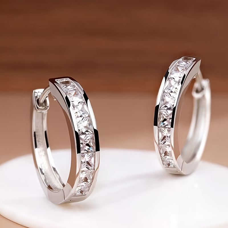 

Elegant Silvery Hoop Earrings With Sparkling Rhinestones - Luxurious, Versatile & Casual Attire