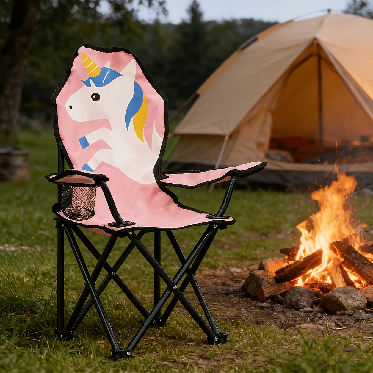 Image of Cute Pink Unicorn Folding Beach Chair, Portable Recliner For Pool, Camping & Travel, Lightweight And Sturdy
