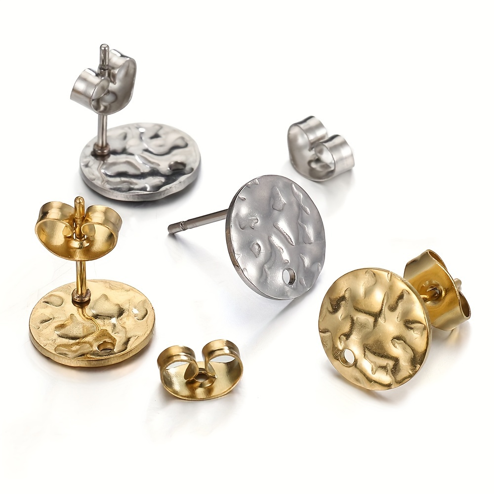 

10 Sets Mingxuan 304 Stainless Steel Stud Earring Holder, 1cm Golden/steel Round Embossed With Ear Plugs, Making Accessories And Parts