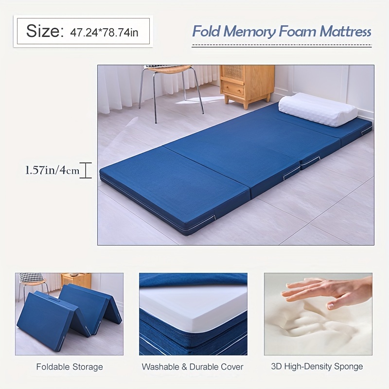 2pcs four fold memory foam mattress 1 mattress 1 mattress cover japanese style tatami folding sponge mattress with collapsible and washable cover travel and guest mat blue
