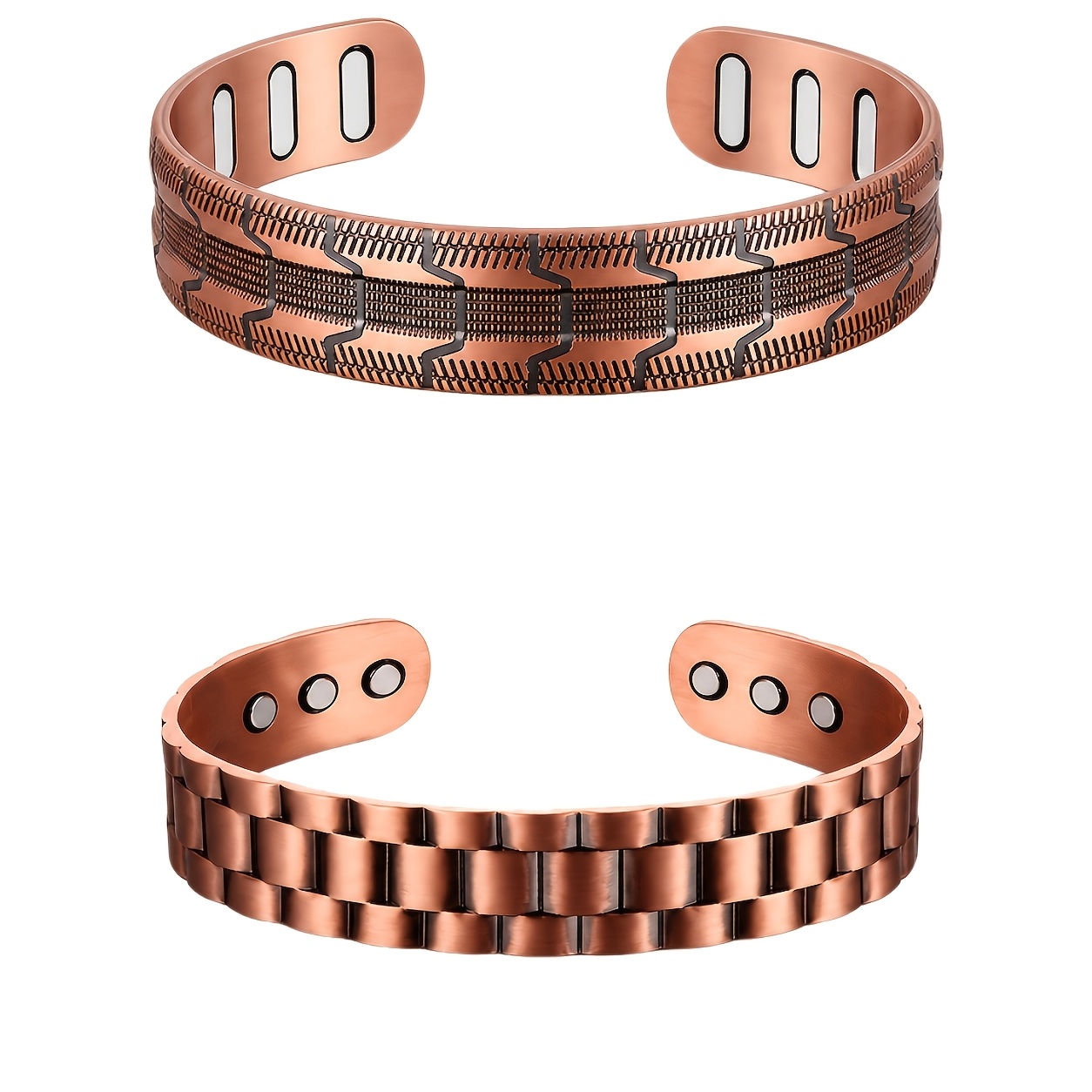 TEMU 2pcs Men's Copper Magnetic Bracelets, 99.99% Pure Copper Bracelet With 3500 Strong , Adjustable Open Copper Wristband, Men's Magnetic Jewelry