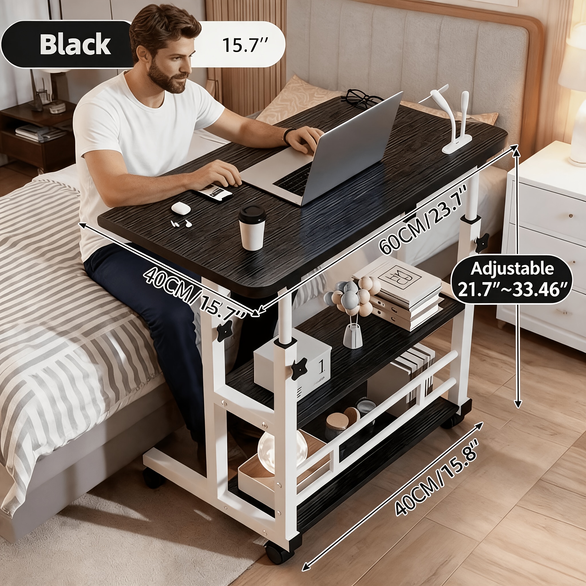 TEMU This Movable, 60*40/80*40height-adjustable Bedside Computer Desk Is Adjustable From 23 To 35 Inches. It Featuresit Adopts Single-layer And