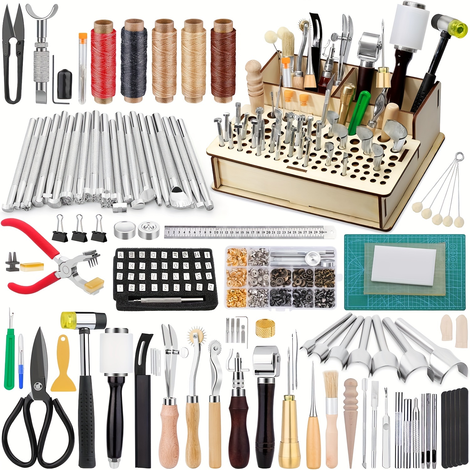 Kit Outils Travail Du Cuir 51 Pièces - Estampage, Couture, Sculpture - Sac Rangement En Cuir - Pour Débutants Et Pros - 8