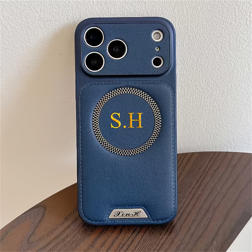 TEMU Étui Téléphone : Personnalisé Lettres Dorées Nom Sur Mesure Magnétique Motif Cuir Synthétique Coque iPhone 17 Pro Max 17 16 15 14 13 12 Pro Max