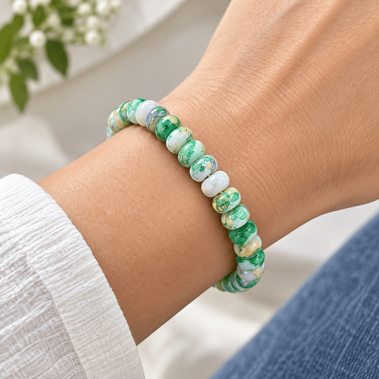 Women's Tiling Agate Abacus Bead String Bracelet, Wealth Attraction